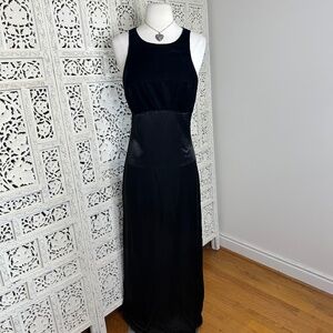 Vintage Black Velvet Satin Sleeveless Rhinestone Bow Formal Long Gown Prom Dress